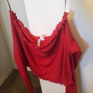 off the shoulder red top